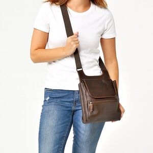 Jack Georges Brown Voyager Slim Crossbody Hand Stained Buffalo Leather Item 7831